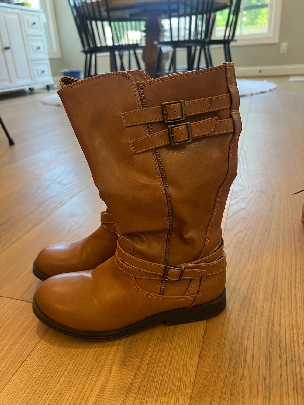 Dream Pairs Tan Girls' Mid-Calf Buckle Riding Boots